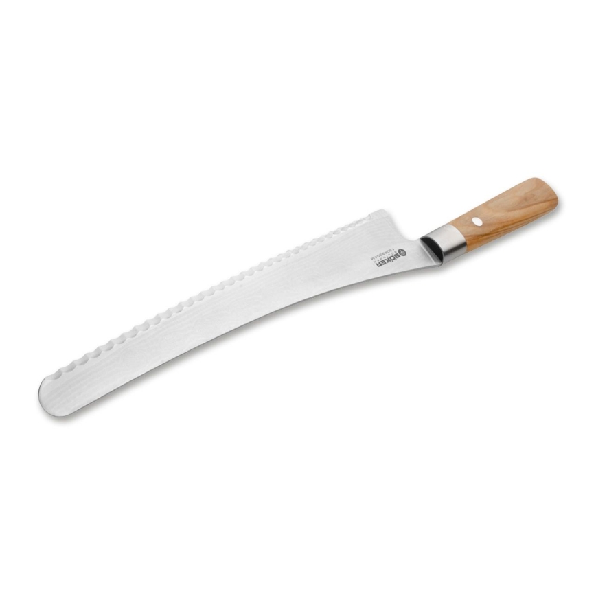 Böker - damastni kuhinjski nož za kruh DAMAST OLIVE 23,5 cm iz oljčnega lesa
