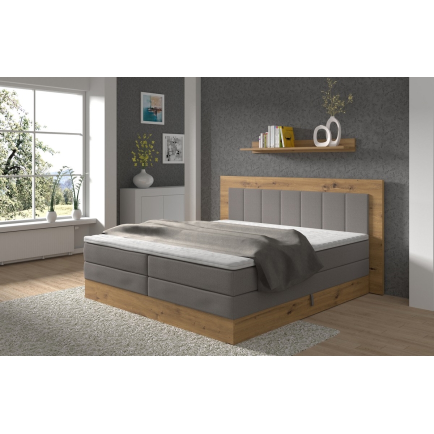 Boxspring postelja z vzmetnicami in topperjem s prostorom za shranjevanje JASMINE 180x200 cm siva