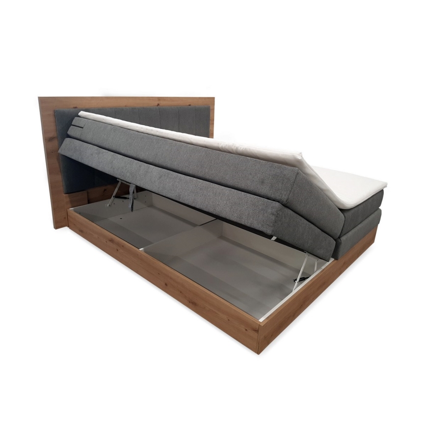 Boxspring postelja z vzmetnicami in topperjem s prostorom za shranjevanje JASMINE 180x200 cm siva