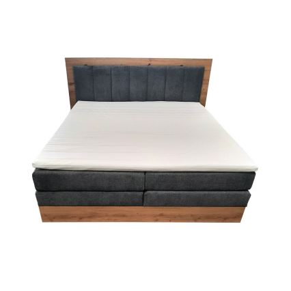 Boxspring postelja z vzmetnicami in topperjem s prostorom za shranjevanje JASMINE 180x200 cm siva