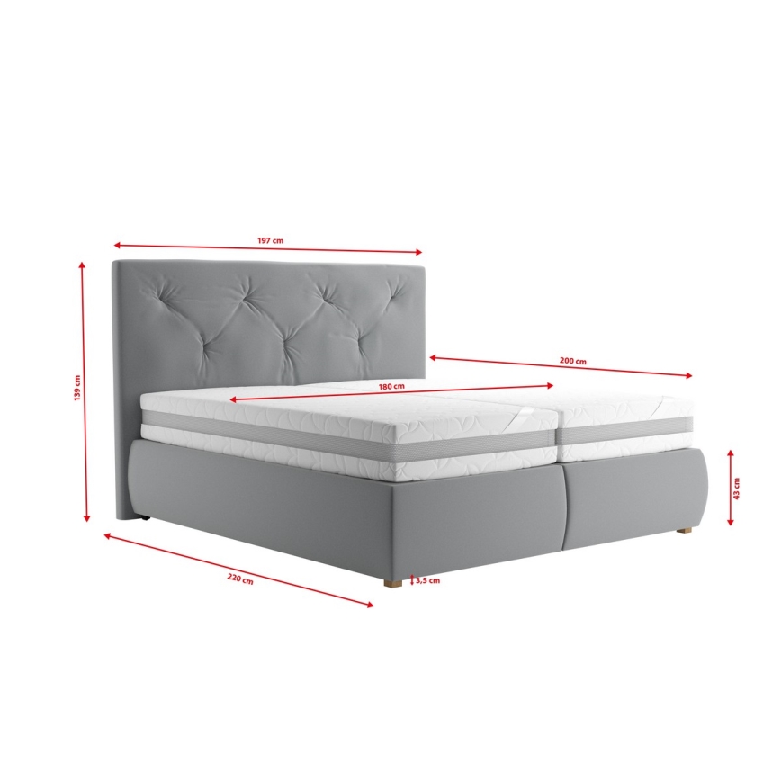 Boxspring postelja z vzmetnico in nadvložkom ELEN 180x200 cm siva