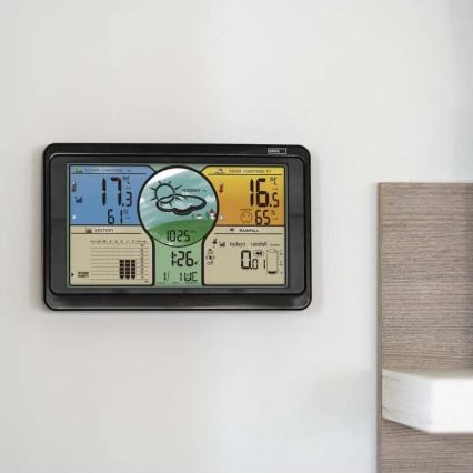 Brezžična vremenska postaja z barva LCD zaslon in pluviometrom 3xAAA črna