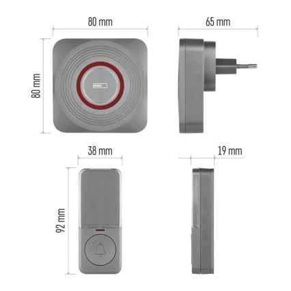 Brezžični zvonček za vtičnico GoSmart 230V + 1xCR2032 siva Wi-Fi