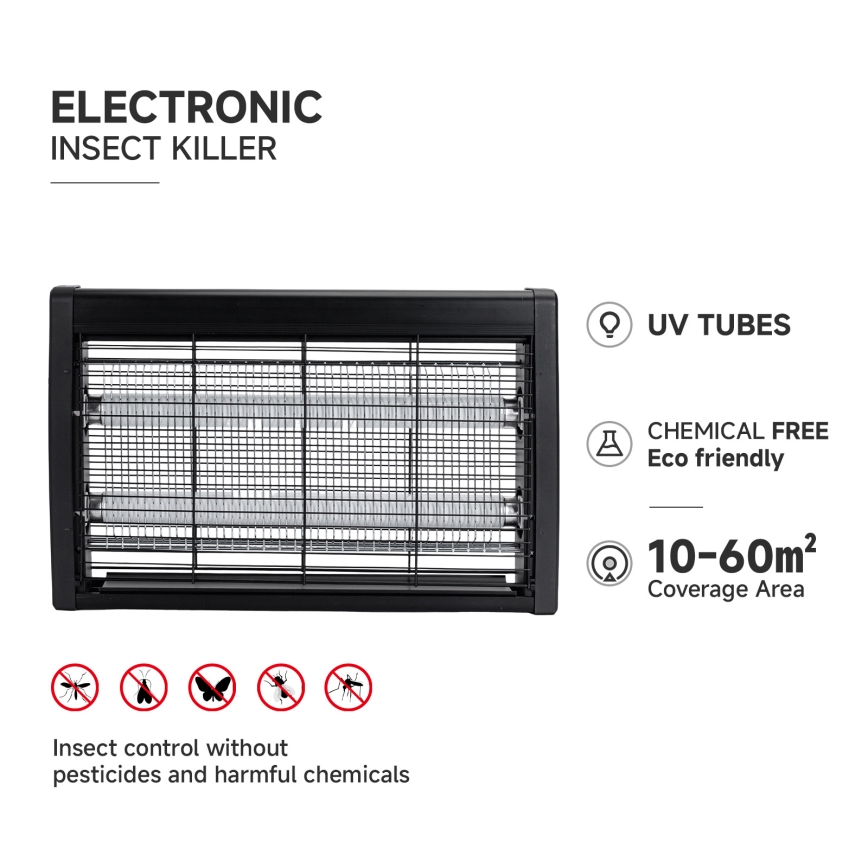 Brilagi - Električni lapač insektov 2xUV/10W/230V 60 m2 črna