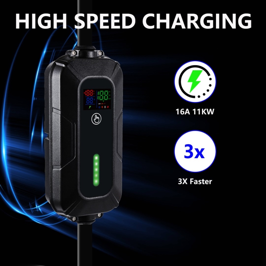 Brilagi - EV potovalna polnilna postaja za električne avtomobile FAST AC Tip 2 16A/380V 11kW + vtičnica 230V, 3,7kW 5m + case