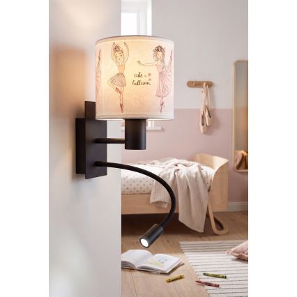 Brilagi - LED otroška fleksibilna stenska svetilka BOBO 1xE27/25W/230V + LED/3W črna/bela/roza/baletke