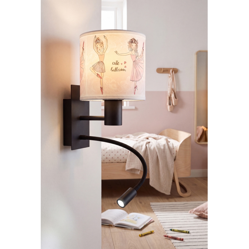 Brilagi - LED otroška fleksibilna stenska svetilka BOBO 1xE27/25W/230V + LED/3W črna/bela/roza/baletke