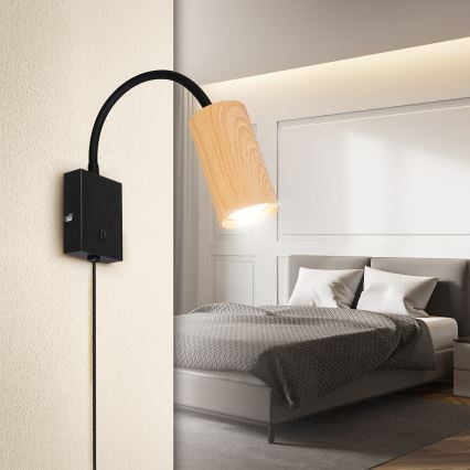 Brilagi - Fleksibilna stenska svetilka SELE 1xGU10/30W/230V črna/hrastov dekor