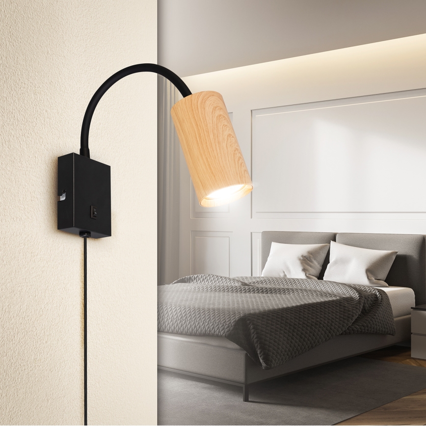Brilagi - Fleksibilna stenska svetilka SELE 1xGU10/30W/230V črna/hrastov dekor
