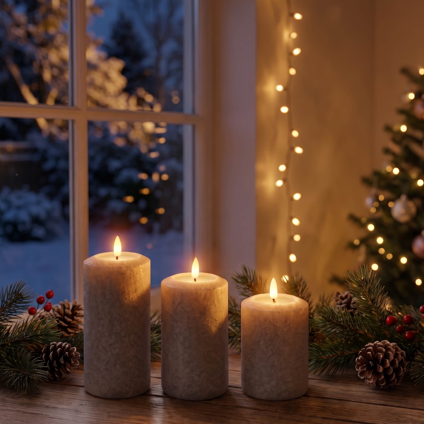 BRILAGI - KOMPLET 3x LED sveče LED/2xAA siva