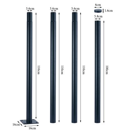 Brilagi - kovinski steber za zunanjo razsvetljavo URBAN, 4 m, premer 58 mm, antracit