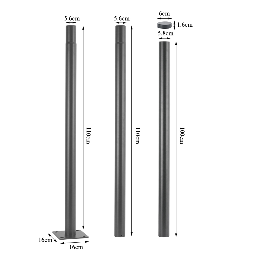 Brilagi - Kovinski drog za zunanjo razsvetljavo URBAN, 3 m, premer 58 mm, siva