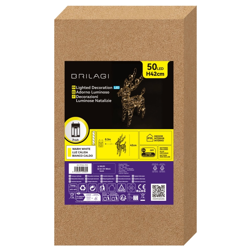 BRILAGI - LED božična dekoracija LED/3xAA 42 cm sob topla bela/zlata