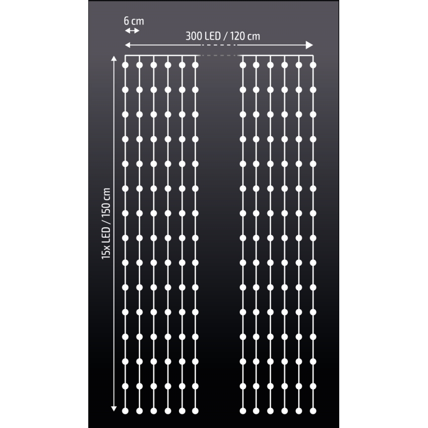 Brilagi - LED Božična zavesa 300xLED/8 funkcij/3xAA/USB 1,2m hladna bela