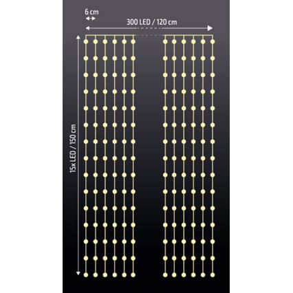 Brilagi - LED Božična zavesa 300xLED/8 funkcij/3xAA/USB 1,2m topla bela