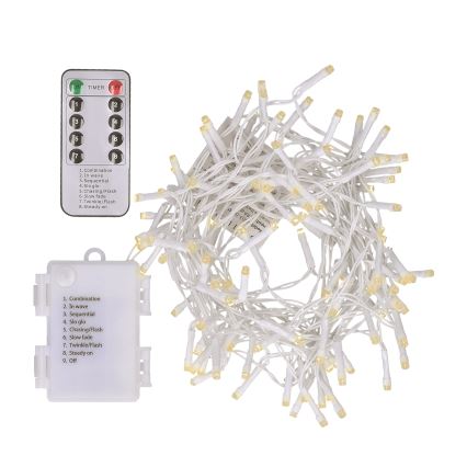 Brilagi - LED Božična zunanja veriga 120xLED/8 funkcij/3xAA 9,5m bela IP44 topla bela + Daljinski upravljalnik