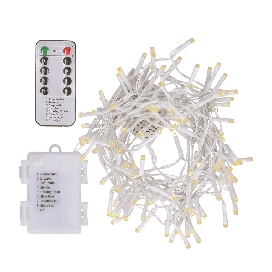 Brilagi - LED Božična zunanja veriga 120xLED/8 funkcij/3xAA 9,5m bela IP44 topla bela + Daljinski upravljalnik