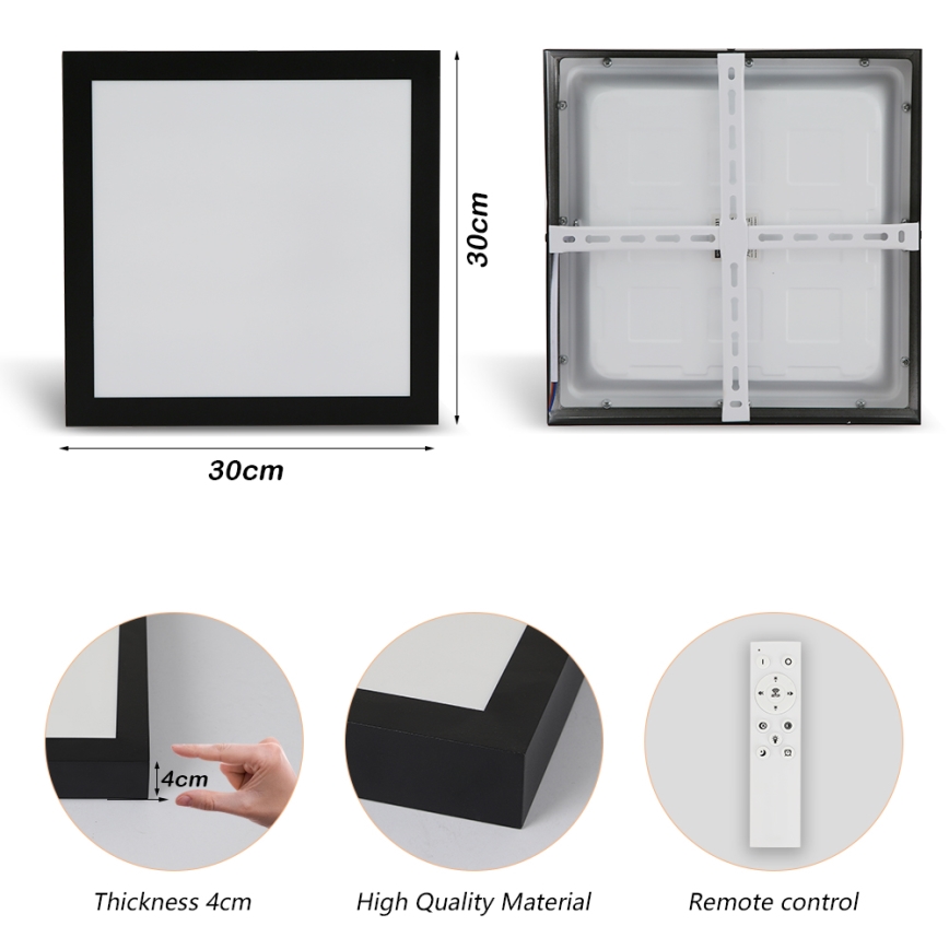 Brilagi - LED Dimmable Stropna Svetilka za Kopalnice FRAME SMART LED/24W/230V 30x30 cm 3000-6000K IP44 Črna + Daljinski upravljalnik