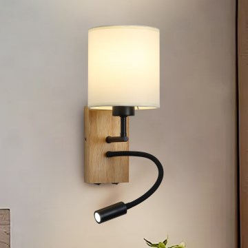 Brilagi - LED Fleksibilna stenska svetilka 1xE27/25W/230V + LED/3W hrast/črna/krem barva