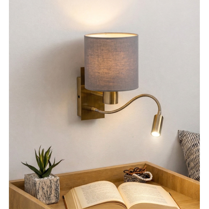 Brilagi - LED prilagodljiva stenska svetilka NUBILA 1xE27/25W/230V + LED/3W medenina/svetlo siva