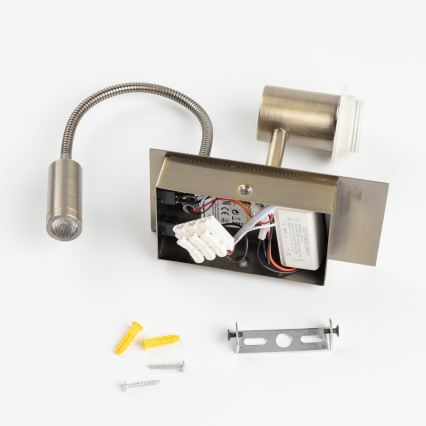 Brilagi - LED prilagodljiva stenska svetilka NUBILA 1xE27/25W/230V + LED/3W medenina/svetlo siva