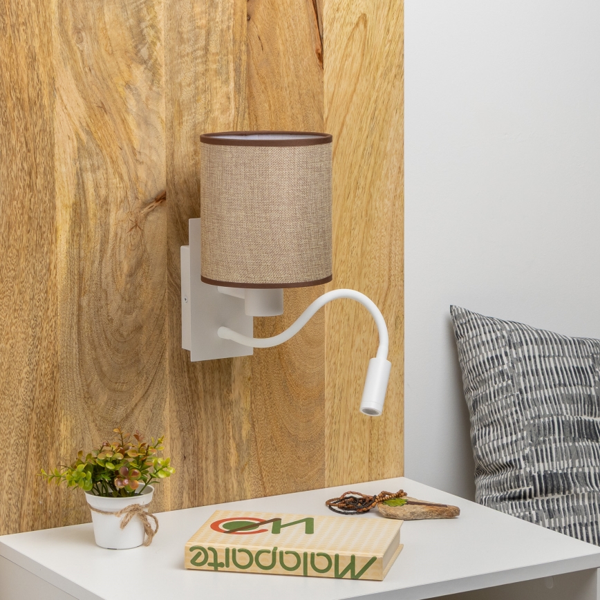 Brilagi - LED Fleksibilna stenska svetilka NUBILA 1xE27/25W/230V + LED/3W bela/rjava