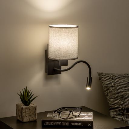 Brilagi - LED Fleksibilna stenska svetilka NUBILA 1xE27/25W/230V + LED/3W črna/siva