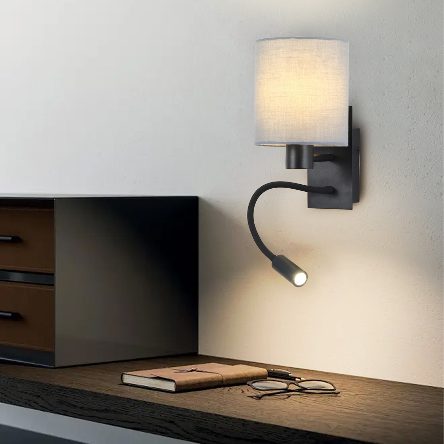 Brilagi - LED Fleksibilna stenska svetilka NUBILA 1xE27/25W/230V + LED/3W črna/siva
