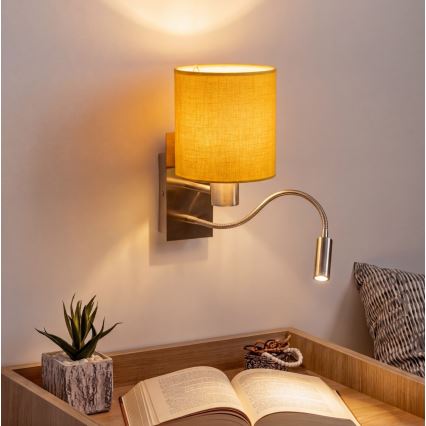 Brilagi - LED fleksibilna stenska svetilka NUBILA 1xE27/25W/230V + LED/3W mat krom/rumena