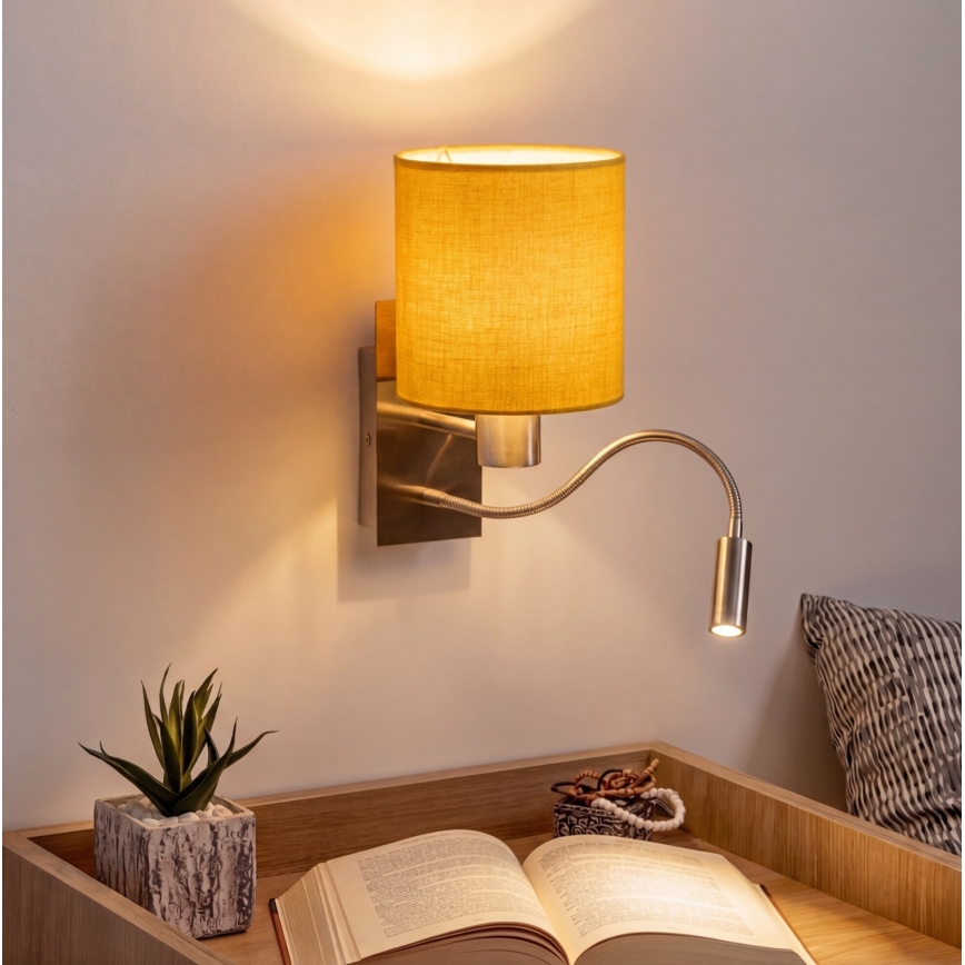Brilagi - LED fleksibilna stenska svetilka NUBILA 1xE27/25W/230V + LED/3W mat krom/rumena