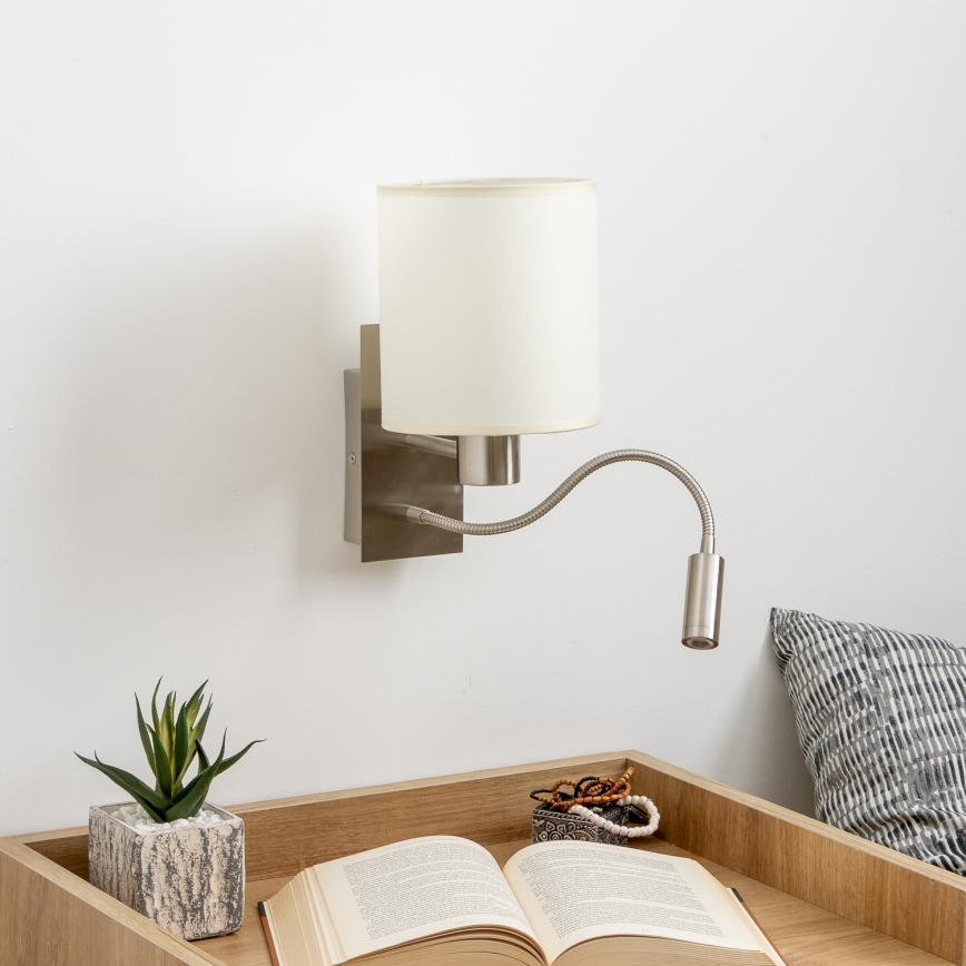Brilagi - LED Fleksibilna stenska svetilka NUBILA 1xE27/25W/230V + LED/3W mat krom/krem barva