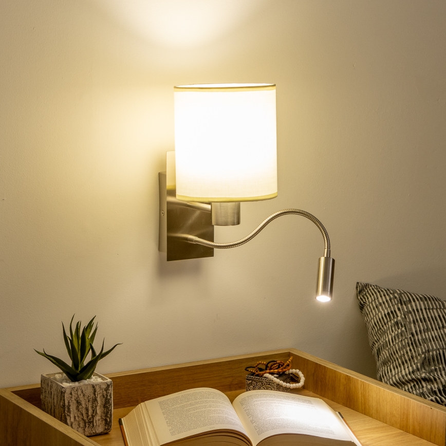 Brilagi - LED Fleksibilna stenska svetilka NUBILA 1xE27/25W/230V + LED/3W mat krom/krem barva