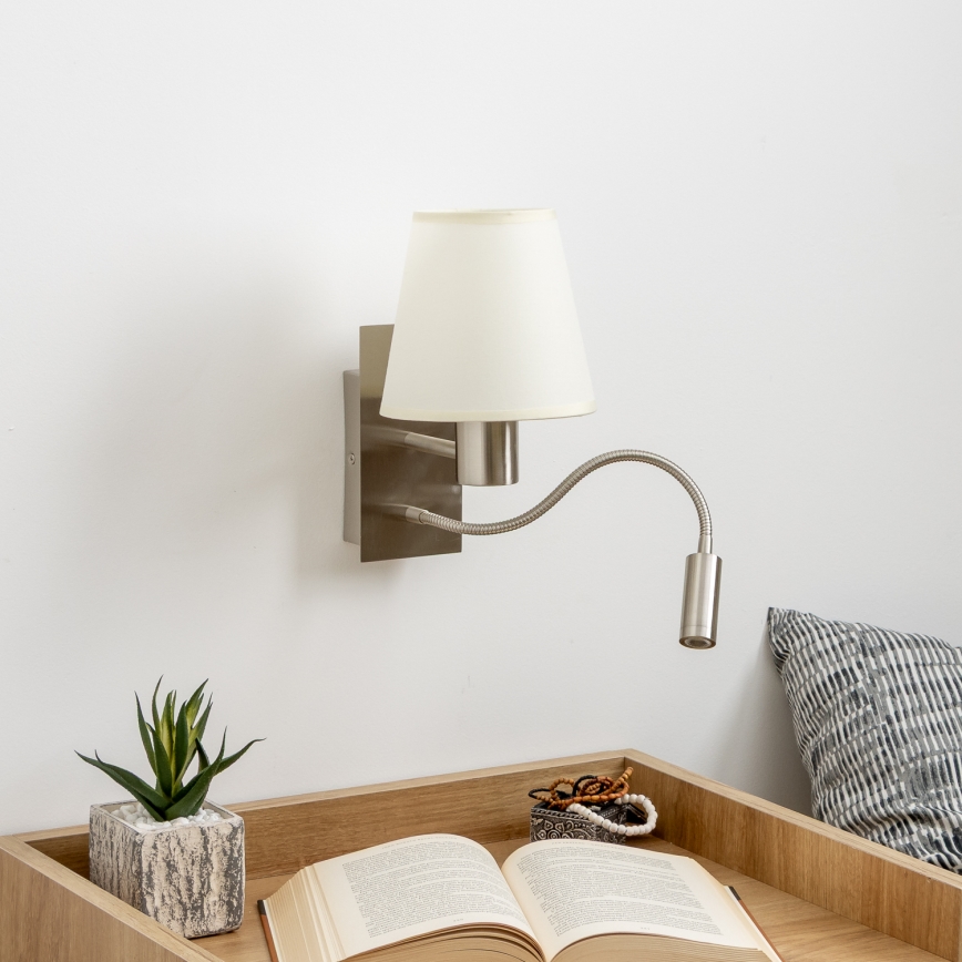 Brilagi - LED Fleksibilna stenska svetilka NUBILA 1xE27/25W/230V + LED/3W mat krom/krem barva