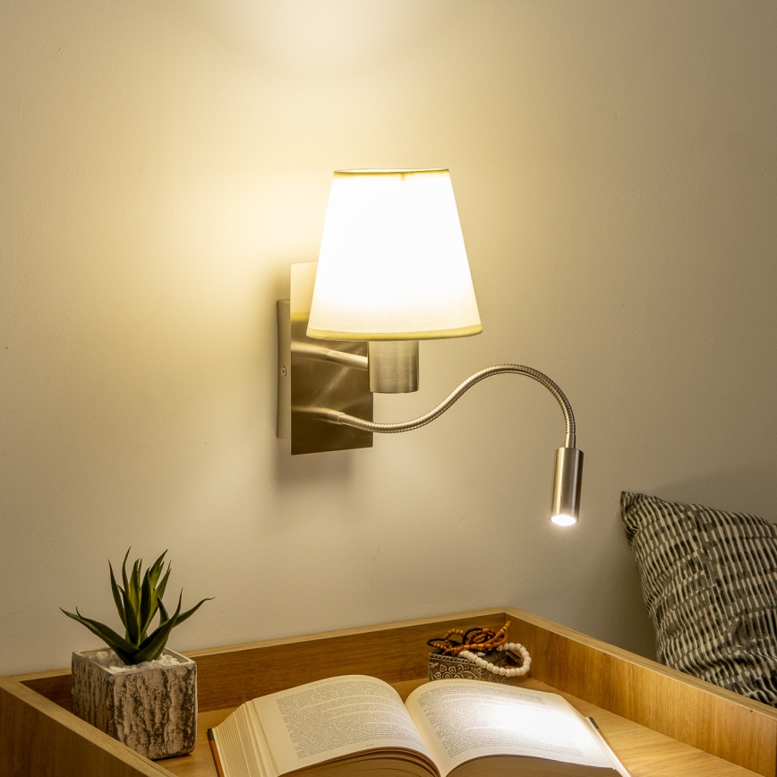 Brilagi - LED Fleksibilna stenska svetilka NUBILA 1xE27/25W/230V + LED/3W mat krom/krem barva