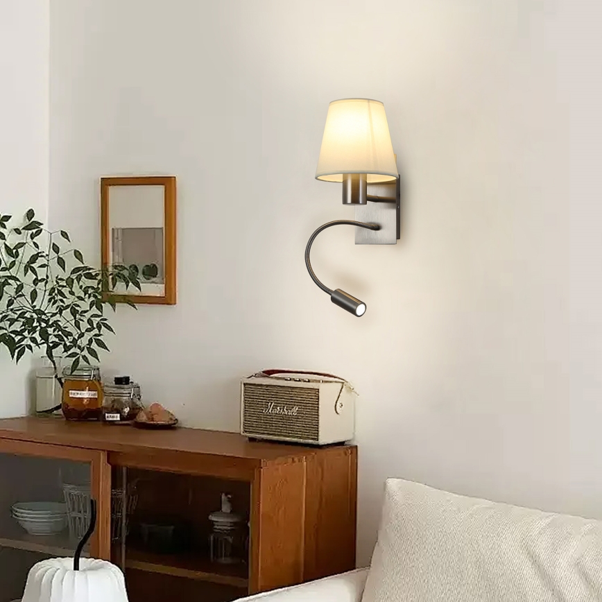 Brilagi - LED Fleksibilna stenska svetilka NUBILA 1xE27/25W/230V + LED/3W mat krom/krem barva