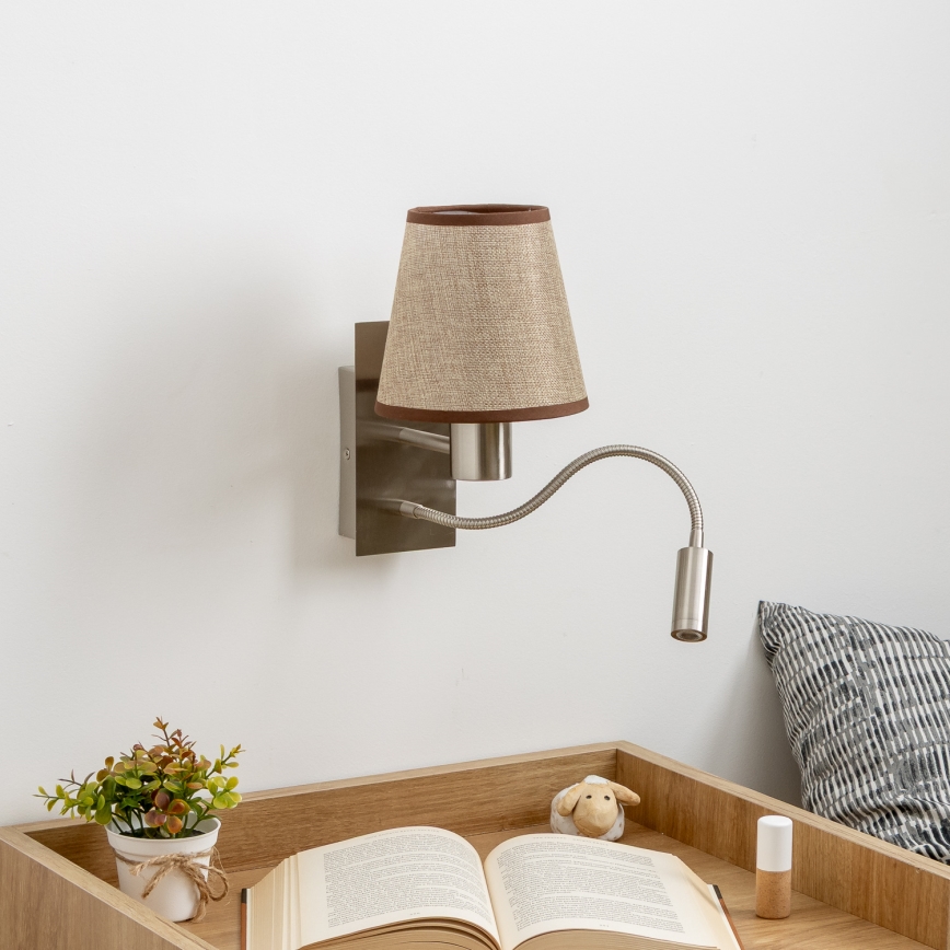 Brilagi - LED Fleksibilna stenska svetilka NUBILA 1xE27/25W/230V + LED/3W mat krom/rjava