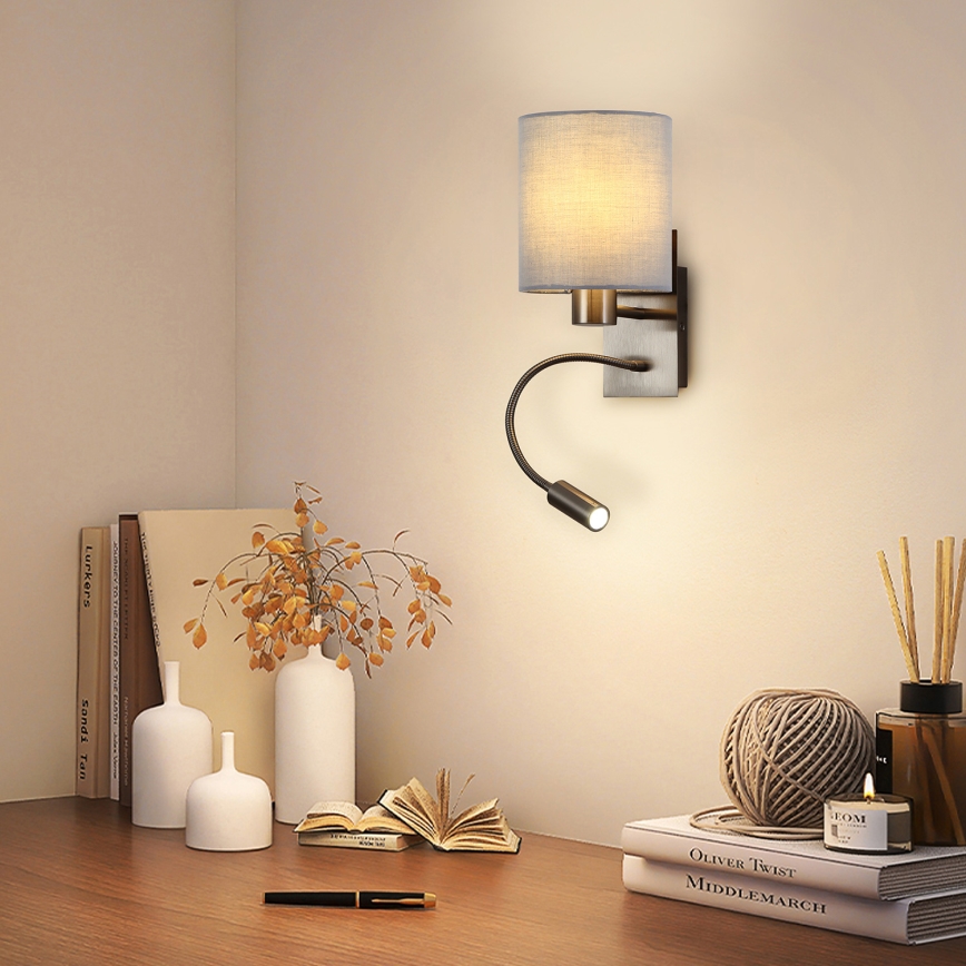 Brilagi - LED Fleksibilna stenska svetilka NUBILA 1xE27/25W/230V + LED/3W mat krom/siva