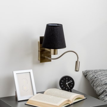 Brilagi - LED Fleksibilna stenska svetilka NUBILA 1xE27/25W/230V + LED/3W medenina/črna