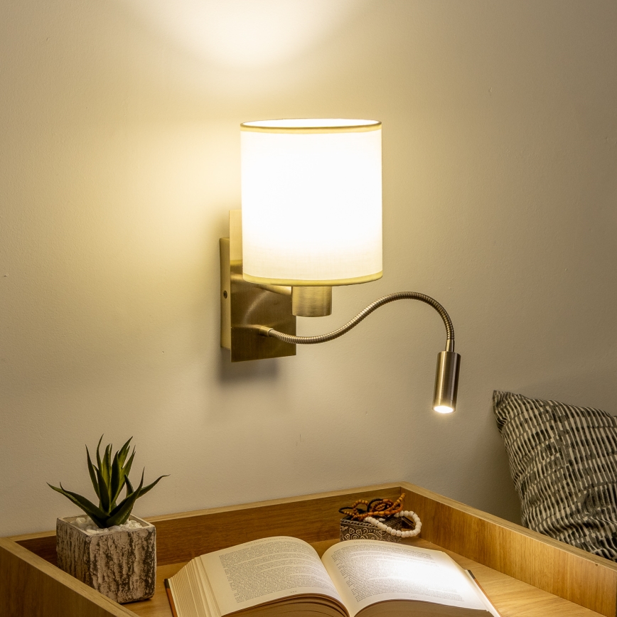 Brilagi - LED Fleksibilna stenska svetilka NUBILA 1xE27/25W/230V + LED/3W medenina/krem barva
