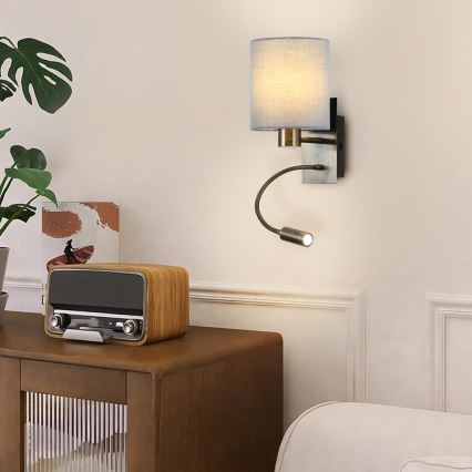 Brilagi - LED Fleksibilna stenska svetilka NUBILA 1xE27/25W/230V + LED/3W medenina/krem barva