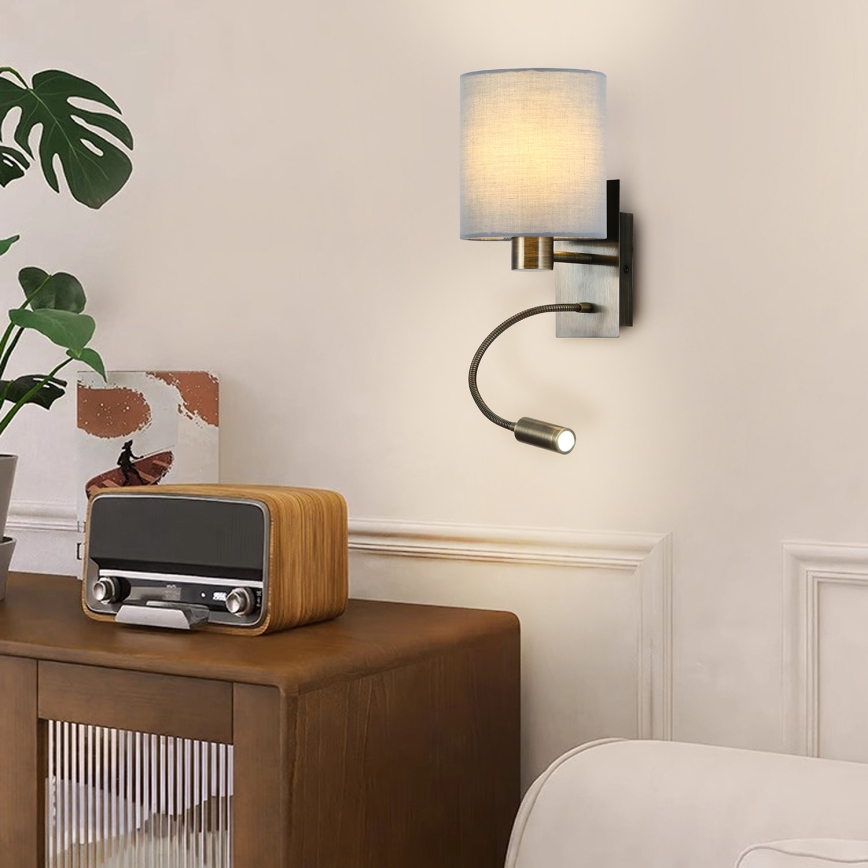 Brilagi - LED Fleksibilna stenska svetilka NUBILA 1xE27/25W/230V + LED/3W medenina/krem barva
