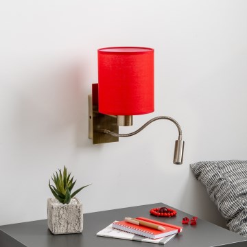 Brilagi - LED Fleksibilna stenska svetilka NUBILA 1xE27/25W/230V + LED/3W medenina/rdeča