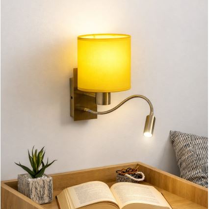 Brilagi - LED fleksibilna stenska svetilka NUBILA 1xE27/25W/230V + LED/3W medenina/rumena