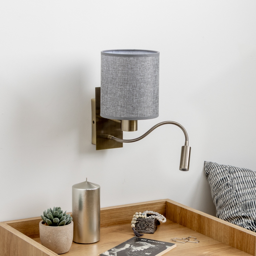 Brilagi - LED Fleksibilna stenska svetilka NUBILA 1xE27/25W/230V + LED/3W medenina/siva