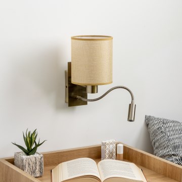 Brilagi - LED Fleksibilna stenska svetilka NUBILA 1xE27/25W/230V + LED/3W medenina/svetlo rjava