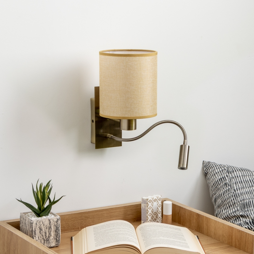 Brilagi - LED Fleksibilna stenska svetilka NUBILA 1xE27/25W/230V + LED/3W medenina/svetlo rjava