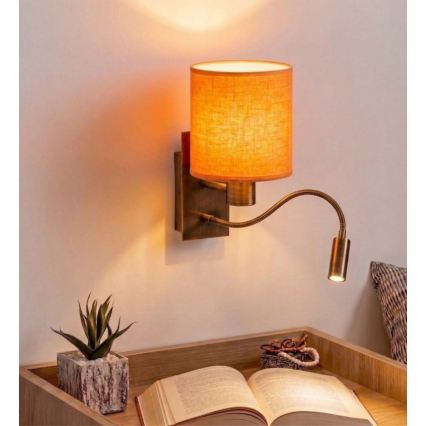 Brilagi - LED prilagodljiva stenska svetilka NUBILA 1xE27/25W/230V + LED/3W mesing/oranžna