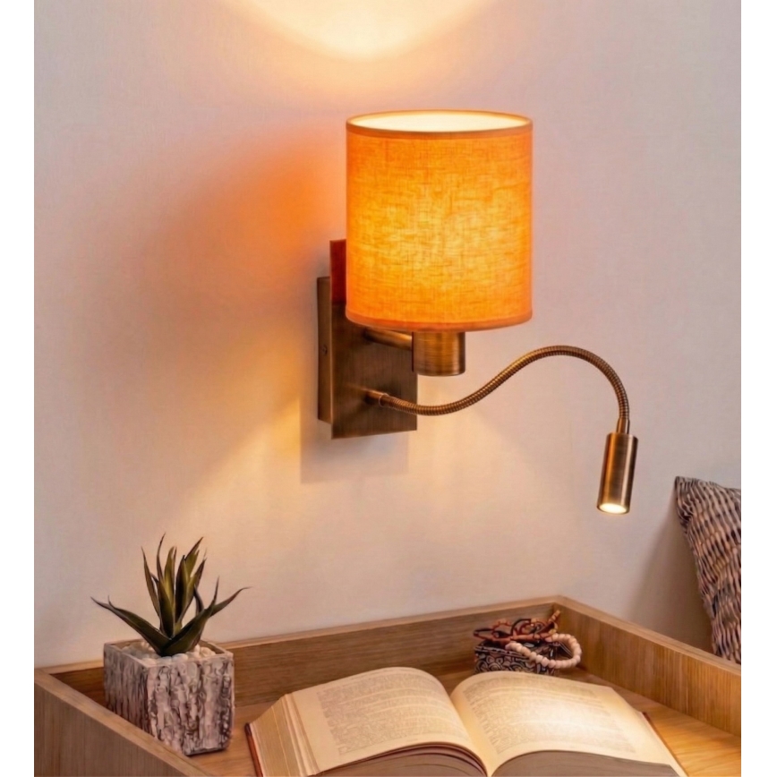 Brilagi - LED prilagodljiva stenska svetilka NUBILA 1xE27/25W/230V + LED/3W mesing/oranžna