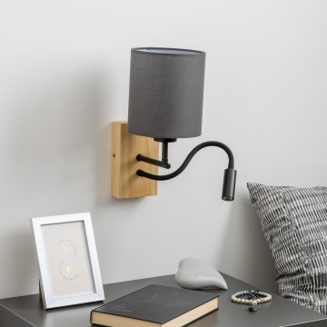 Brilagi - LED Fleksibilna stenska svetilka NUBILA WOOD 1xE27/25W/230V + LED/3W hrast/antracit