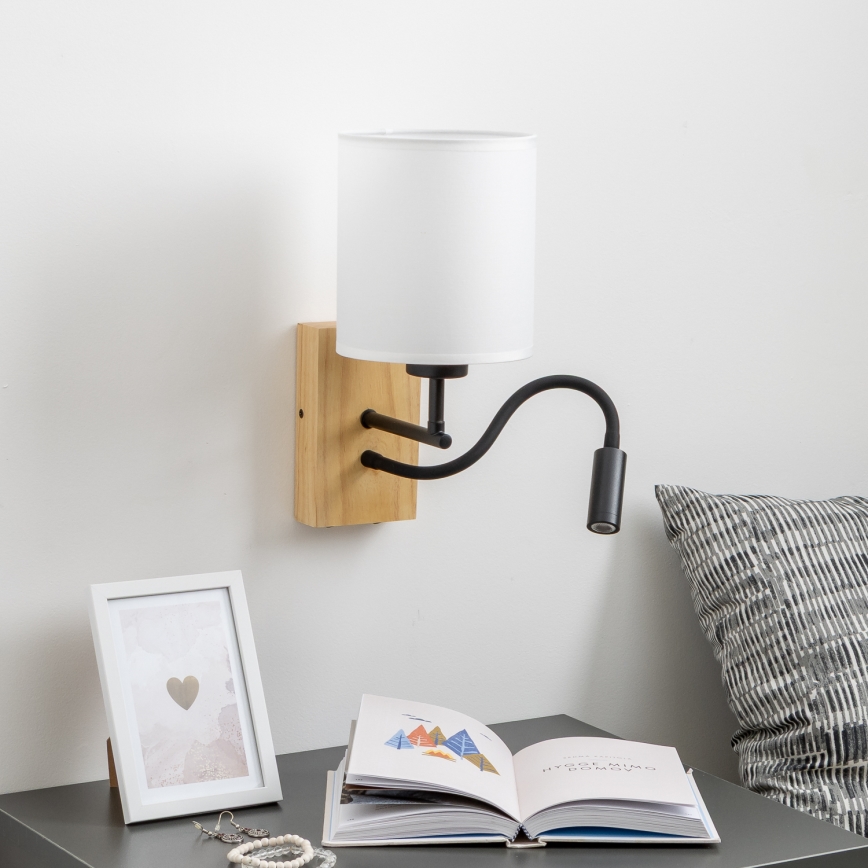 Brilagi - LED Fleksibilna stenska svetilka NUBILA WOOD 1xE27/25W/230V + LED/3W hrast/bela